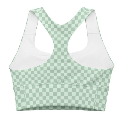 Mint Green Checked Pattern Sports Bra