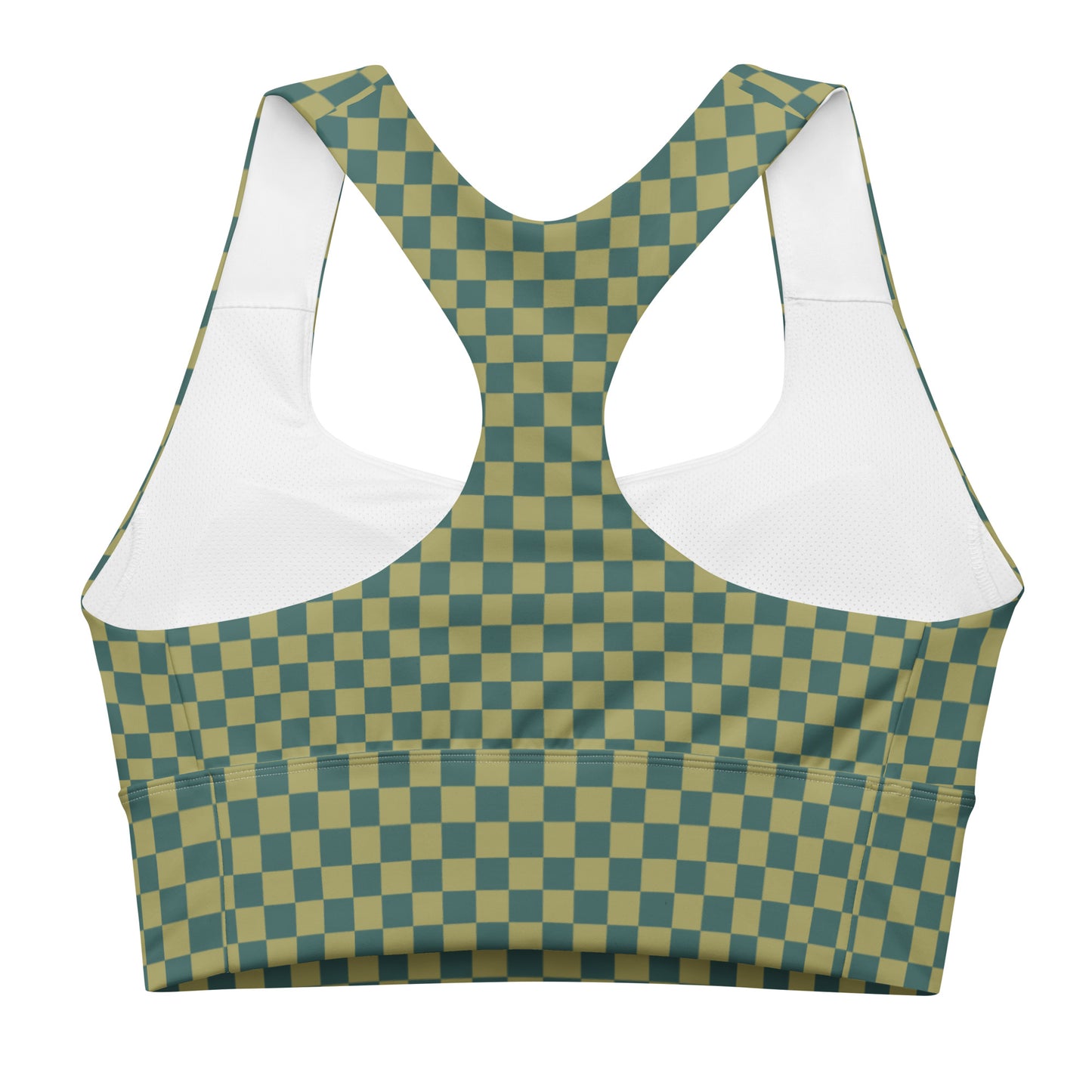 Petrol Blue and Army Green Checked Pattern Sports Bra