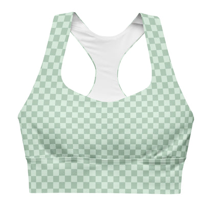 Mint Green Checked Pattern Sports Bra