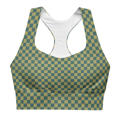 Petrol Blue and Army Green Checked Pattern Sports Bra