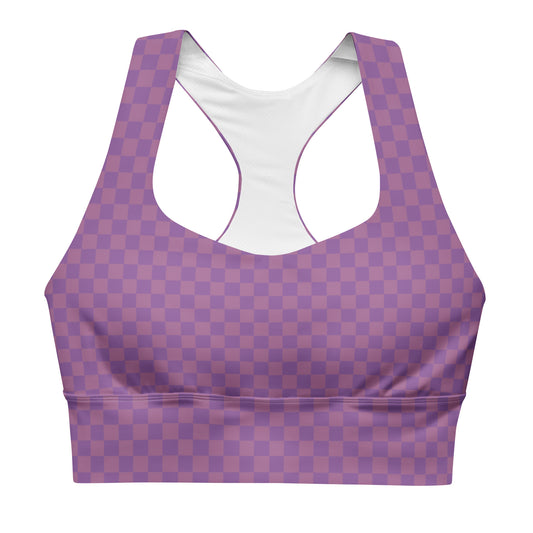 Dark Pink Checked Pattern Sports Bra