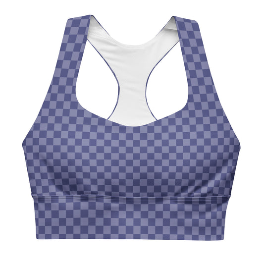 Dark Blue Checked Pattern Sports Bra