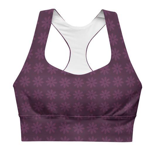 Purple Daisy Pattern Sports Bra