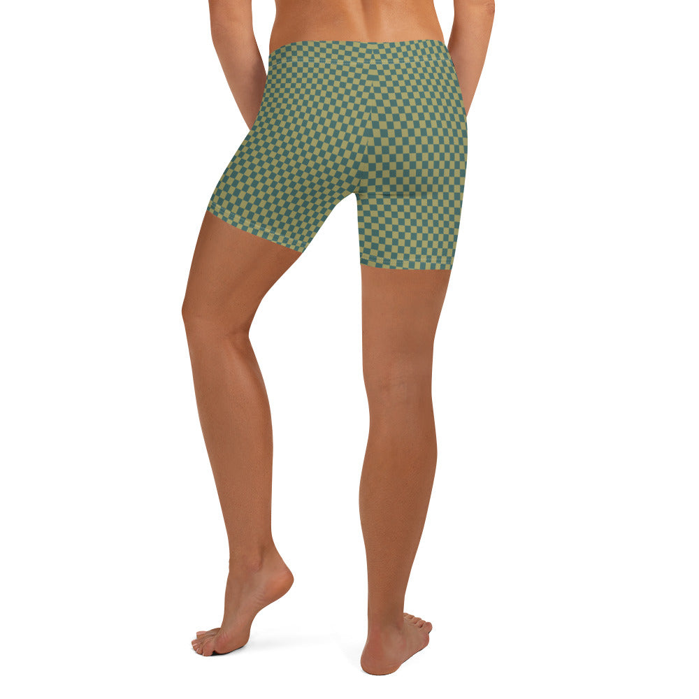 Petrol Blue and Army Green Checked Pattern Sports Shorts