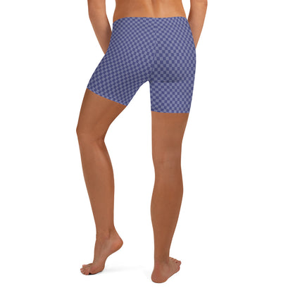 Dark Blue Checked Pattern Sports Shorts