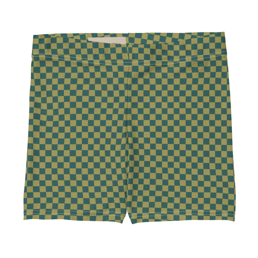 Petrol Blue and Army Green Checked Pattern Sports Shorts