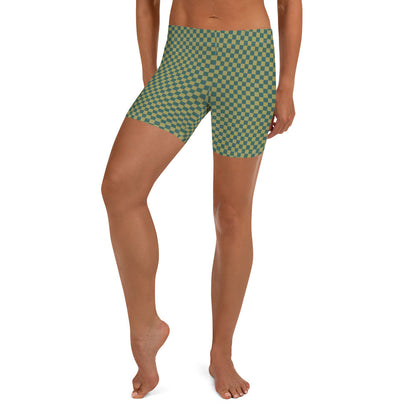 Petrol Blue and Army Green Checked Pattern Sports Shorts