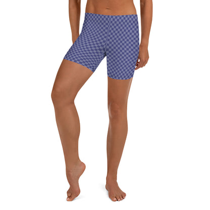 Dark Blue Checked Pattern Sports Shorts